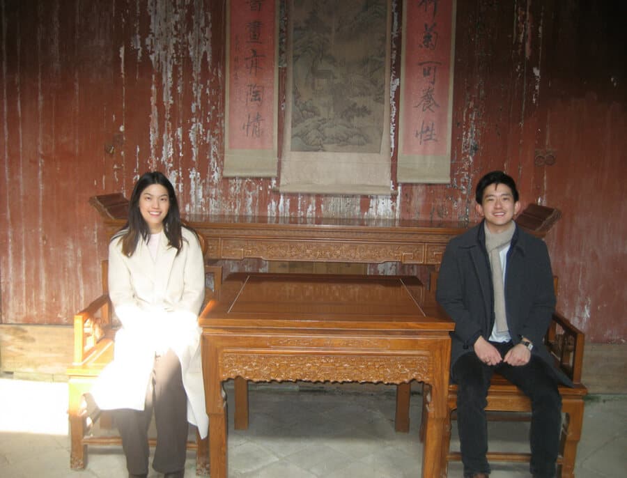 Standing in a temple hall